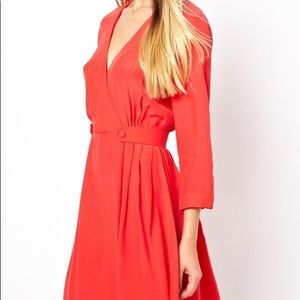 ASOS Orange Tea Dress US0 XS, 3/4 Sleeves, V neck